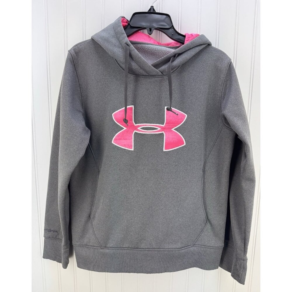 Under Armour Storm Logo Hoodie Women's Large L Fitness Sweatshirt Gray & Pink